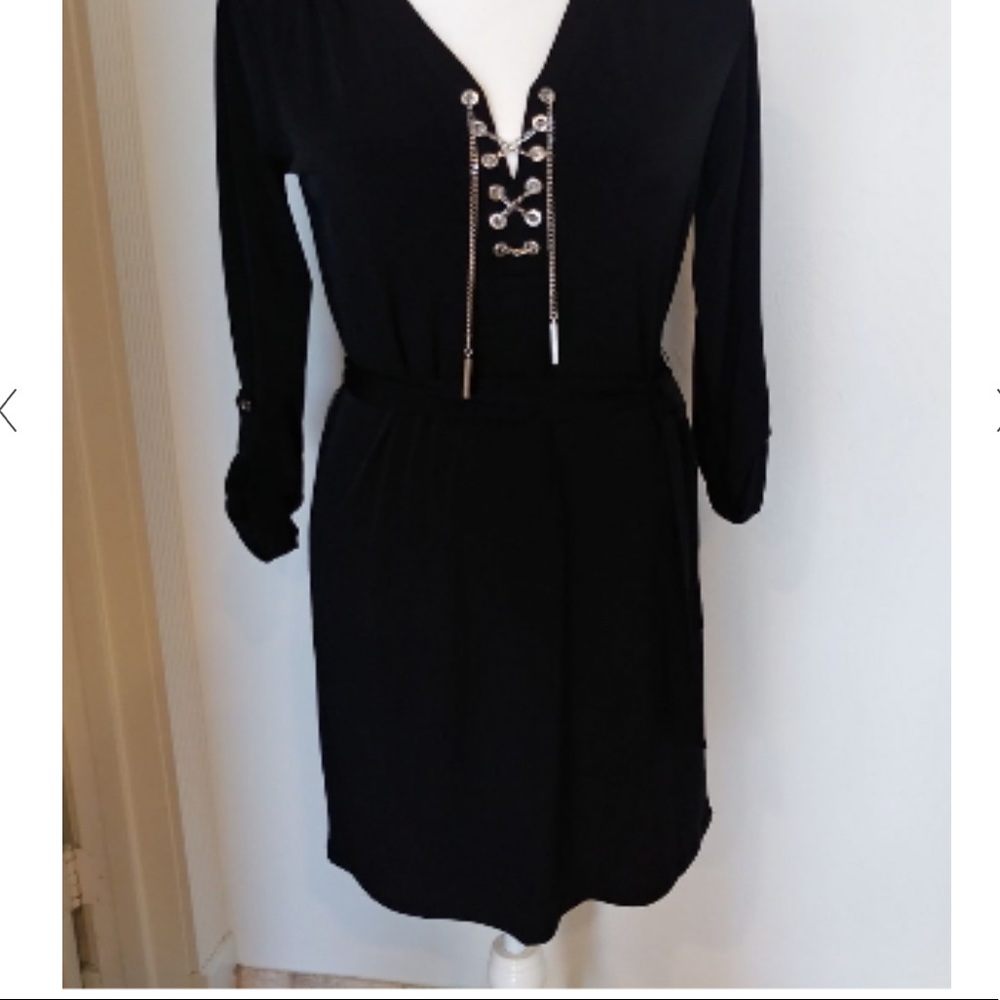 MICHAEL Michael Kors Black Silver Chain Tie Wrap Dress Small